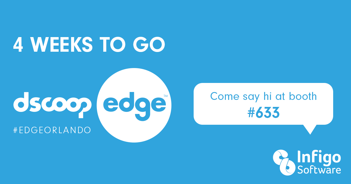 weareinfigo's tweet photo. Only 4 weeks to go until we'll be at @myDscoop #EdgeOrlando! We can't wait to be showcasing our world-class software on BOOTH 633. #WebToPrint #WebToCarton #Personalization https://t.co/qjxn9YJ8iG