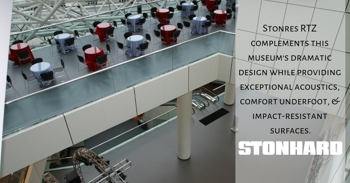Stonhard's tweet photo. The Rock & Roll Hall of Fame museum required contemporary floors to meets its design standards and stand up to heavy foot-traffic at the same time. Enter Stonhard. Call today for your next project: 800.257.7953 #contemporaryfloors #resilientflooring https://t.co/KX1WgCTi0w
