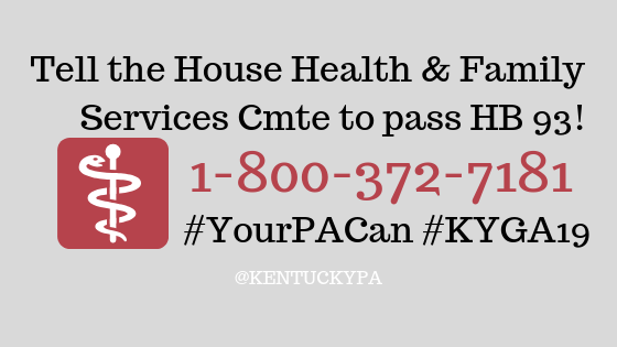 KentuckyPA's tweet photo. Is your State Rep a member of the House Health &amp; Family Services Committee? WE NEED YOUR HELP! Call the legislative message line and tell your House member to hear #HB93 in committee: 1-800-372-7181

 Find your legislator: https://t.co/kkqY0TTAKH!

#YourPACan #kyga19 https://t.co/5GG0UcElvh
