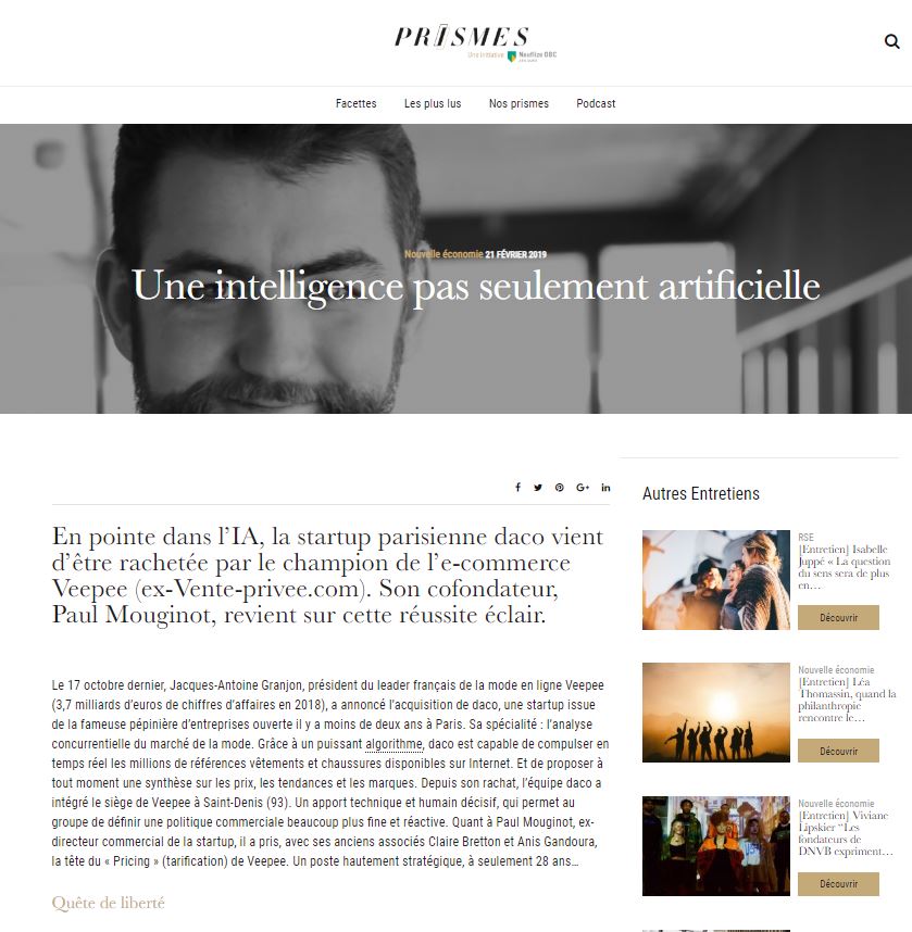 Thanks to Prismes / #NeuflizeOBC for this interview of <a href="/paulmouginot/">paul mouginot</a> , talking about our adventure at <a href="/daco_io/">daco, a Veepee company</a> and <a href="/venteprivee_fr/">vente-privee</a> @ventepriveeTech 😍
prismes.neuflizeobc.fr/une-intelligen…