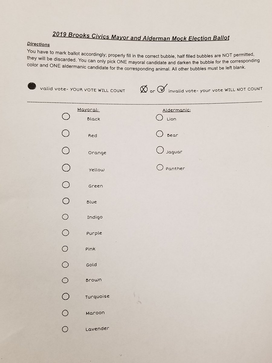 Mayor_lavender's tweet photo. Hi guys!! As we get closer to election day, here's a little help. This is what the ballot will look like. Easy to read and understand. Hopefully you fill in the bubble for Lavender. #BrooksMockElection #CPSCivics #of_brooks @GBrooksHS https://t.co/81VeIkcmkP