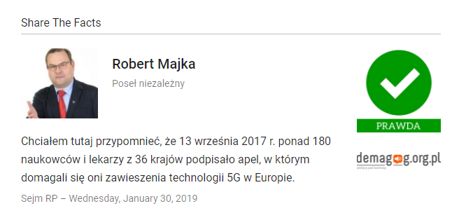 DemagogPL's tweet photo. Robert Majka mówi ✅prawdę o apelu naukowców dotyczącym zawieszenia technologii #5G w Europie.
➡ https://t.co/HgQmKBc5Rc
#FactCheck #DemagogPL #5GSIM https://t.co/N3fN7tOjwh