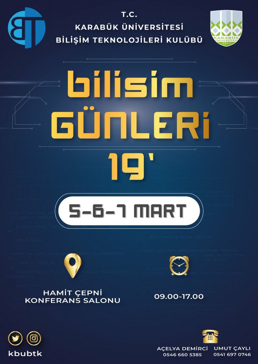 YapayZekaTakvim's tweet photo. #Konuşma
5-6-7 Mart 2019 | Karabük
Bilişim Günleri 19'

#yapayzeka #sibergüvenlik #bilişim https://t.co/dxDFcnfd3Q