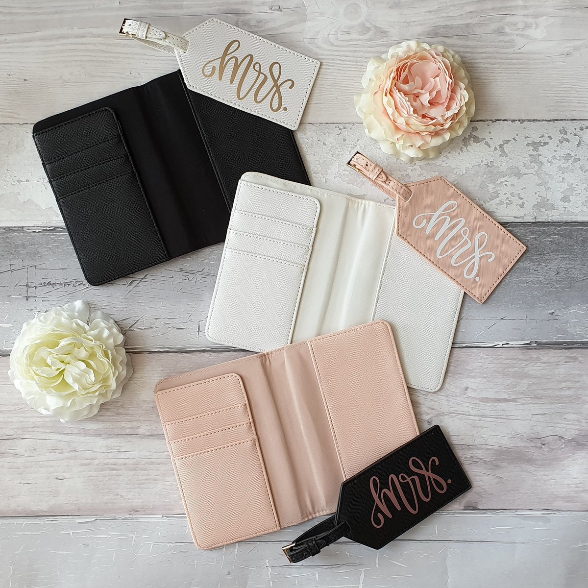 ❤ Passport wallet/cover &amp; luggage tag | Which colour would you choose? ❤ #weddinggift #bride #mrs #etsyfinds