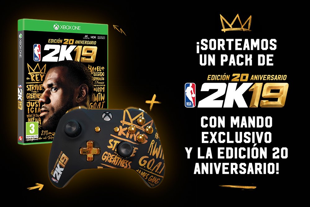 Xbox_Spain's tweet photo. ¿Quieres este pack edición 20 aniversario de #NBA2K19 para #XboxOne? Sigue estos pasos: 
-Residir en España
-Follow @2KEspana y @Xbox_Spain 
-RT a la publicación
-Con el hastag #NBA2K19XboxOne nombra a un amigo con el que competirías en la cancha. https://t.co/W77H4KYgWV