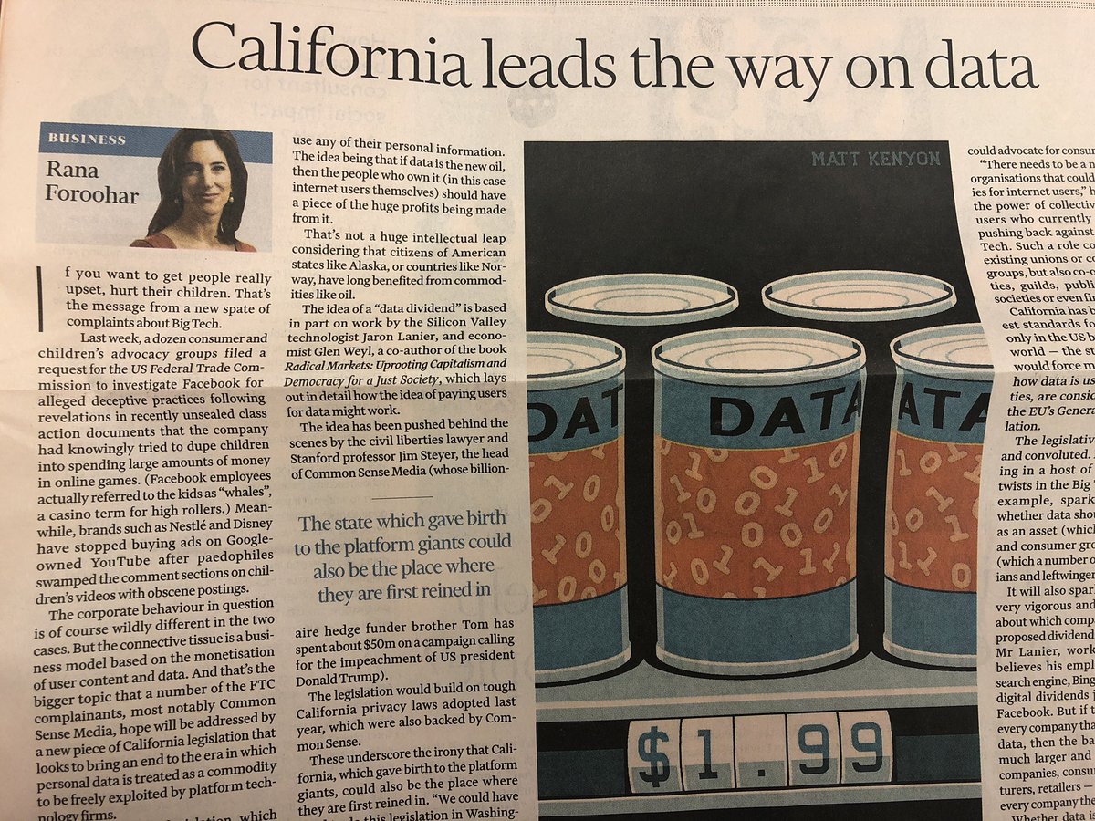 martincrook's tweet photo. “...if data is the new oil, then the people who own it ... should have a piece of the huge profits being made”, so argues California Gov. Newsom. Would be interesting to see what value different types of personal data achieve in an open marketplace. https://t.co/1IWEMjfvfM