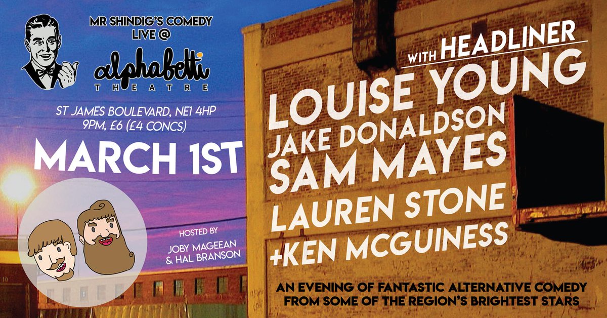 We’re back at <a href="/Alphabetti/">Alphabetti Theatre</a> this Friday at 9pm with <a href="/LouiseYoung_/">Louise Young</a> <a href="/edantes2/">EDantes</a> <a href="/Spammayo/">Samantha Mayes</a> <a href="/KenMcGuinness/">Ken McGuinness</a> <a href="/lstone345/">Lauren Stone</a> hosted by @thejobyshow <a href="/halbranson/">Hal Branson</a> £6/4 See ya there!