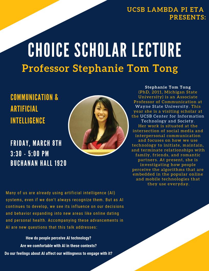 Excited to be invited by the <a href="/CommUcsb/">UCSB Dept. of Comm</a> chapter of @LambdaPiEta_NCA for the spring lecture! Can't wait to talk to students about Communication and #ArtificialInteligence. (Also, I can't wait to get out of Detroit's cyclone bomb and into some CA sunshine!)