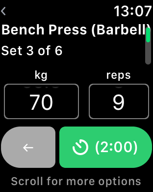 redwards5's tweet photo. Hello @strongapp, could I please have an option to disable the Rest Timer so when I’m finished an exercise the green button says Next on the #AppleWatch instead of the timer countdown please? https://t.co/gZsPZSlDM9