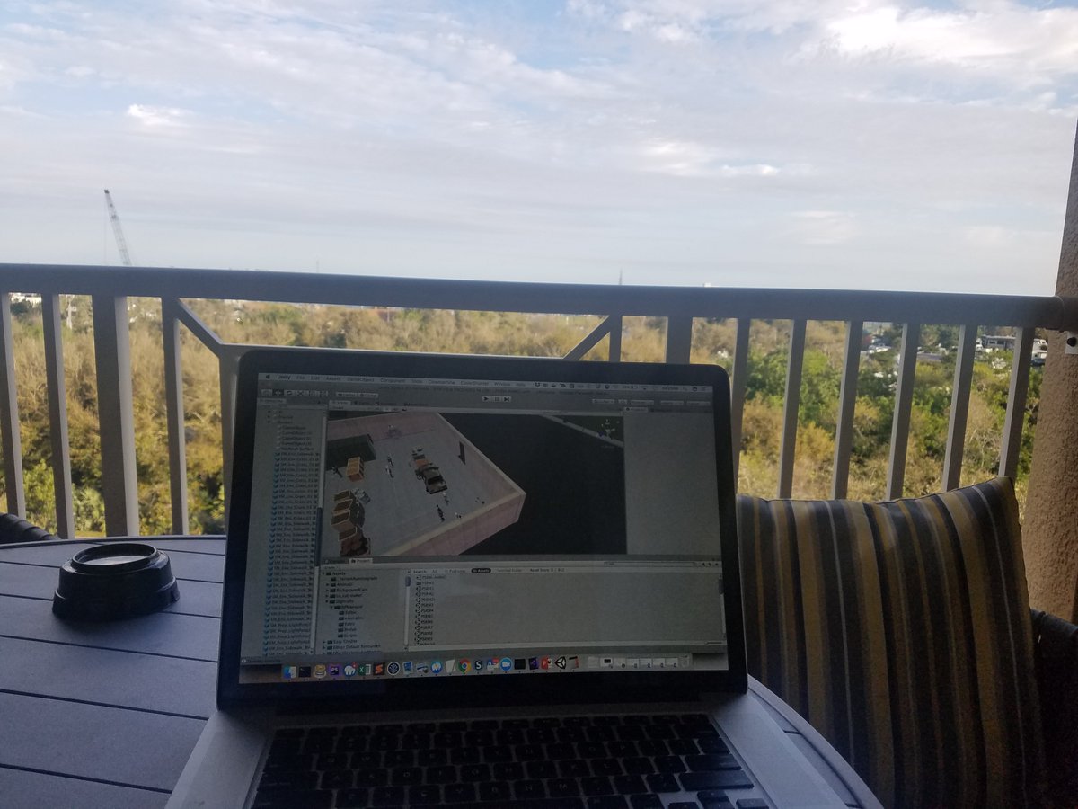 XKSoftwareDev's tweet photo. When you have a creative block its nice to work away to get some fresh insight. Was definitely feeling that way with Episode 2 of John On Fire. I can see NASA from my vacation "office" #indiedev #gamedev #feelinginspired #MobileGame #MobileGaming #JohnOnFire #androidgames https://t.co/rhEGA546b8