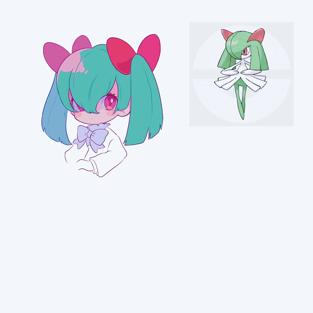 kirlia simple background green hair bangs twintails pokemon (creature) closed mouth 1girl  illustration images