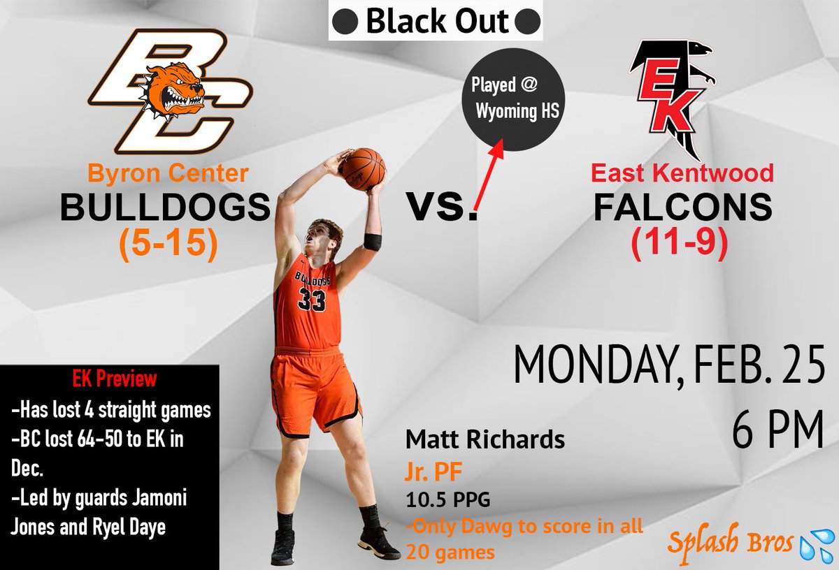 BCBulldogs19's tweet photo. 🏀GAMEDAY🏀

Byron Center (5-15) vs. 
East Kentwood (11-9)

⏰ 6 PM

📍Wyoming HS https://t.co/8kBfLg1JO2