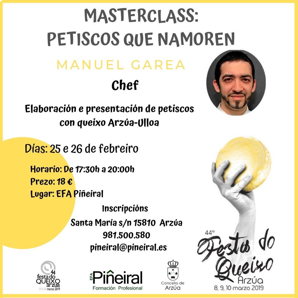 manu_garea's tweet photo. Todo a punto, para comezar as actividades enmarcadas na @festaqueixo de @ArzuaUlloaDOP en @EfaPineiral !!! #festadoqueixo2019 #queixeamos #cociñaconqueixodeArzúaUlloa #chefs #manuelgarea #queixo #Galicia https://t.co/4mlzFsMtqq