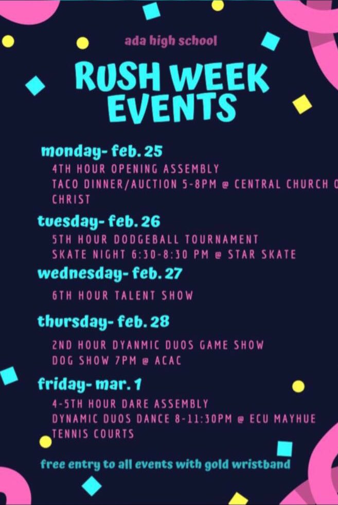 ahs_rush_week's tweet photo. FIRST DAY OF RUSH WEEK
—
—
⋆wear your super hero gear! 
⋆get ready for our opening assembly today during 4th hour!
⋆come check out our taco dinner tonight from 5-8! https://t.co/ZHqE0vE3a3