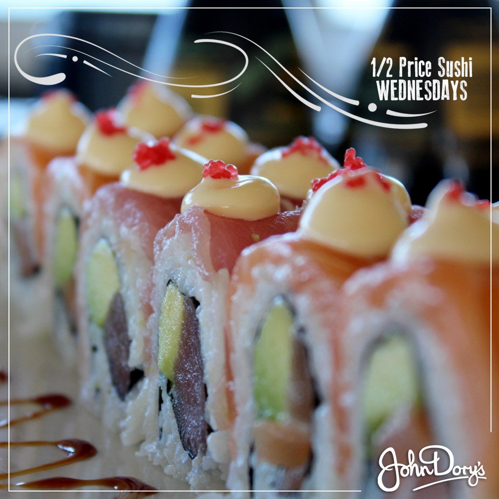 crestacentre's tweet photo. Set sail to @JohnDorysSA every WEDNESDAY for our โSushi-liciousโ Half Price Sushi Special! #EveryoneLovesJDs โค๏ธ โต๏ธ https://t.co/oA5PZxYde6