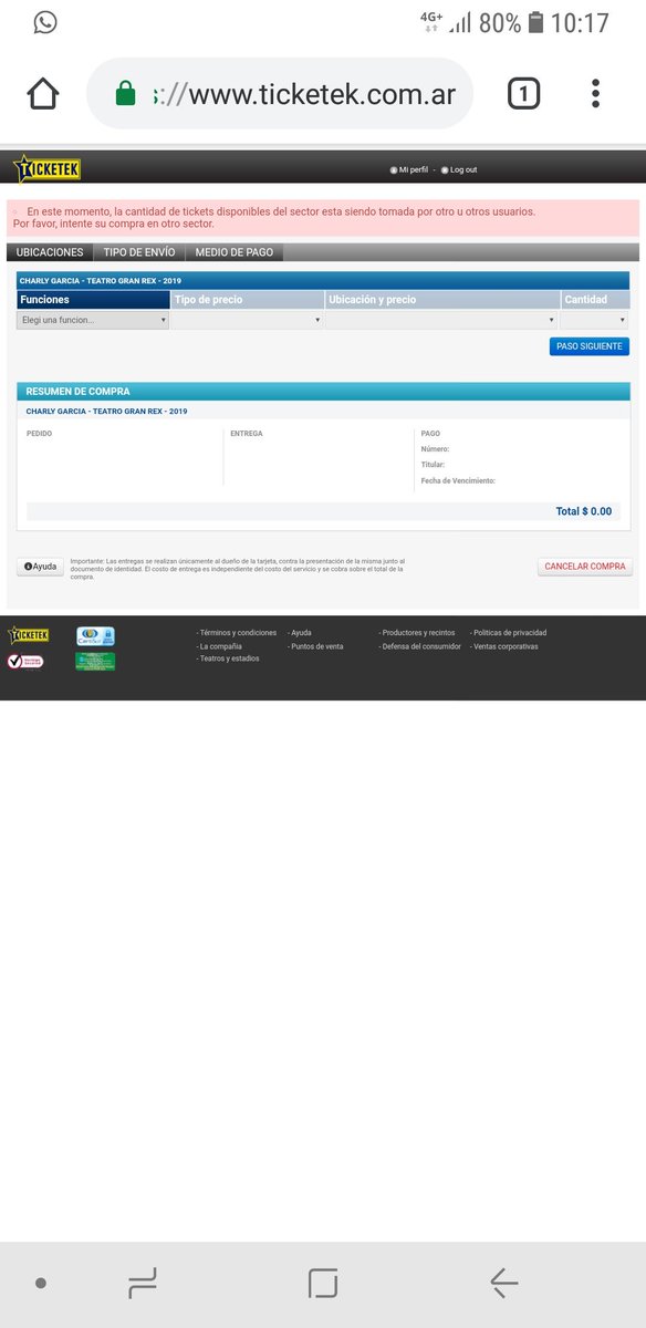 cuervonegro286's tweet photo. Una vergüenza y falta de respeto de @TicketekAr , más d 15 minutos para comprar la entrada para #CharlyGarcia estando en el puesto 3851 .. cuando llegue y elegí u  sector no tenía lugar en ninguno o no me dejaba comprar.. si no tiene entradas actualizen como corresponde https://t.co/avIzwTAeEn