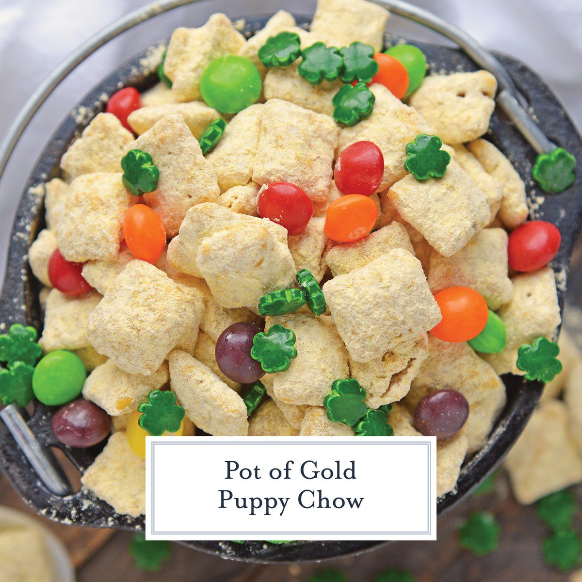 POT OF GOLD PUPPY CHOW is the perfect gold St. Patrick’s Day dessert or snack. Easy to make, make-ahead and delicious to eat, it will be the hit of your St. Patrick’s Day bash!

Recipe &amp; Pin: savoryexperiments.com/pot-of-gold-pu…