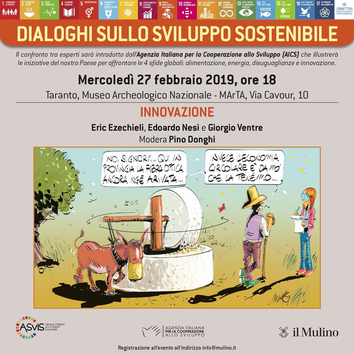 aics_it's tweet photo. Dialoghi sullo sviluppo sostenibile fa tappa a Taranto per parlare di #innovazione con l’AICS e tanti ospiti d’eccezione📌SAVE THE DATE📌 mercoledì 27 febbraio 2019 ⏰18 📍@museo_marta. Cosa ne pensa @makkox? #DSS18 https://t.co/W3KJdzTVaz