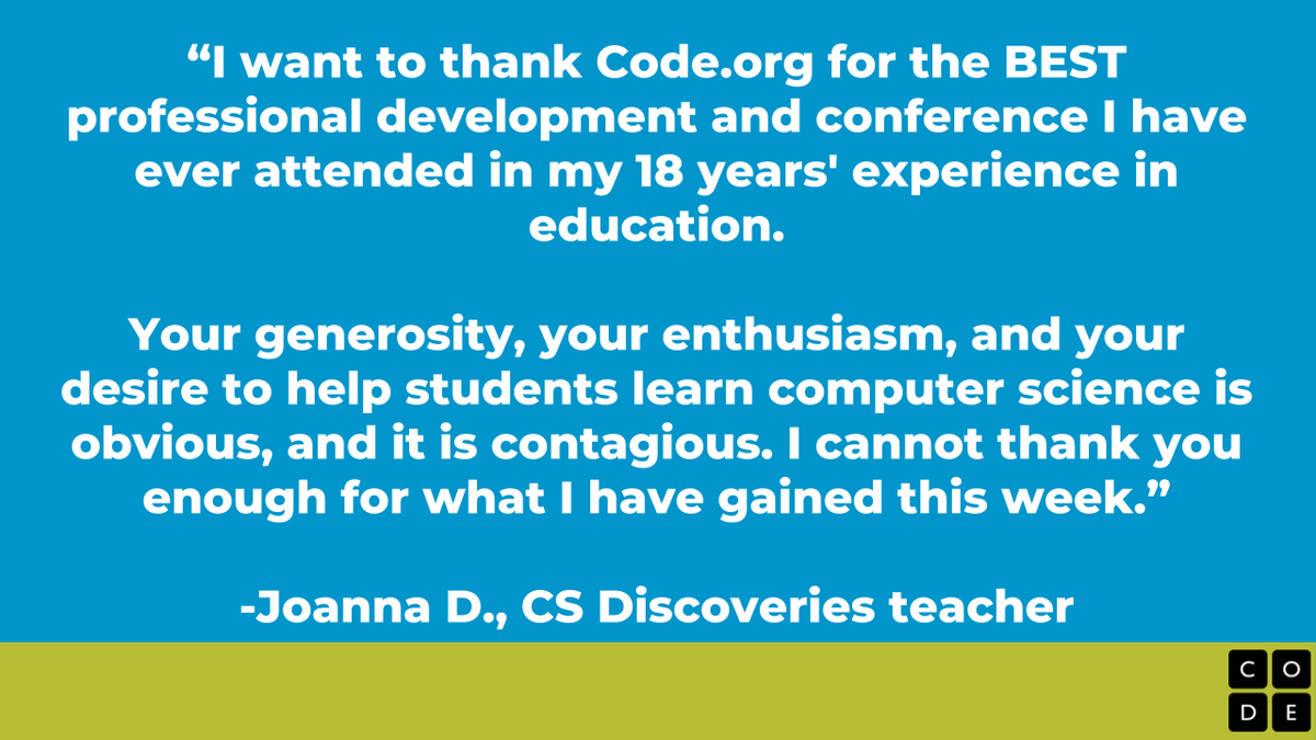 🖥 We want YOU to teach computer science! Applications for our 2019-2020 Professional Learning workshops are open. We're even offering scholarships for middle and high school teachers! Learn more and apply 🖥: code.org/educate/profes…