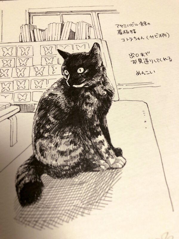 与那国島固有の有名な美しい蛾、アヤミハビル(ヨナグニサン)の展示をしている「アヤミハビル館」のサビ柄の美人看板猫ちゃん。
来館者に付かず離れず愛嬌を振りまいている様は「プロだな…」と思った。たいそうめんこかった。
#今日のボールペン #旅するボールペン与那国・西表