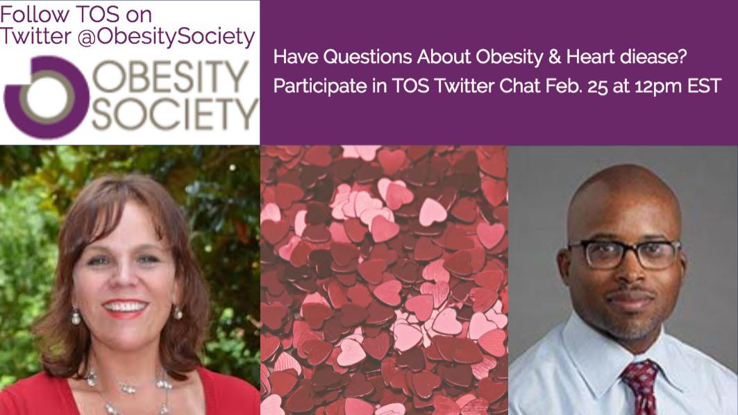 ObesitySociety's tweet photo. Feb. is #AmericanHeartMonth. Today, Feb. 25 at 12 pm Noon (EST) join Kari North, PhD & Jamy Ard, MD for a #Twitterchat on #Obesity & #HeartDisease. Remember to use the hashtag #TOSHeartChat to participate.@drard @wakehealth @UNCpublichealth @Nih_nhlbi @American_Heart @CDCObesity https://t.co/FBy0BUjuXj