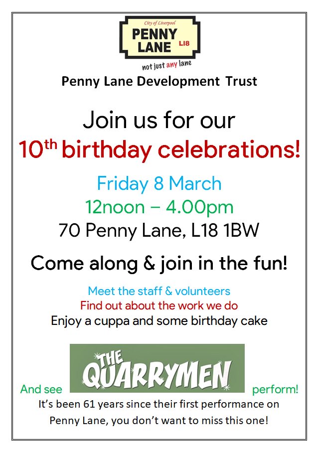 PennylaneDT's tweet photo. 10 years old on Penny Lane come and join the celebrations  #communitymatters https://t.co/V5TU9CcXEL