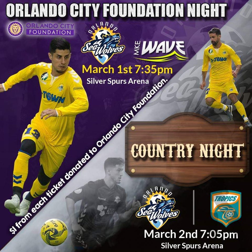 Kissimmee's tweet photo. Are you a fan of @OrlandoCity and @MCOSeawolves? Then this night at the #SilverSpursArena is for you! Stop by to see your #OrlandoSeawolves take on the @MilwaukeeWave at 7:35 p.m. on Friday, March 1st. https://t.co/zFCZsx6tK3 https://t.co/vhhraK4lJz