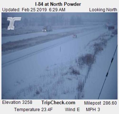Significant snowfall this morning in the Baker Valley along I-84.  Be prepared for very slick conditions and difficult travel.  Snow to linger much of the day.  #orwx