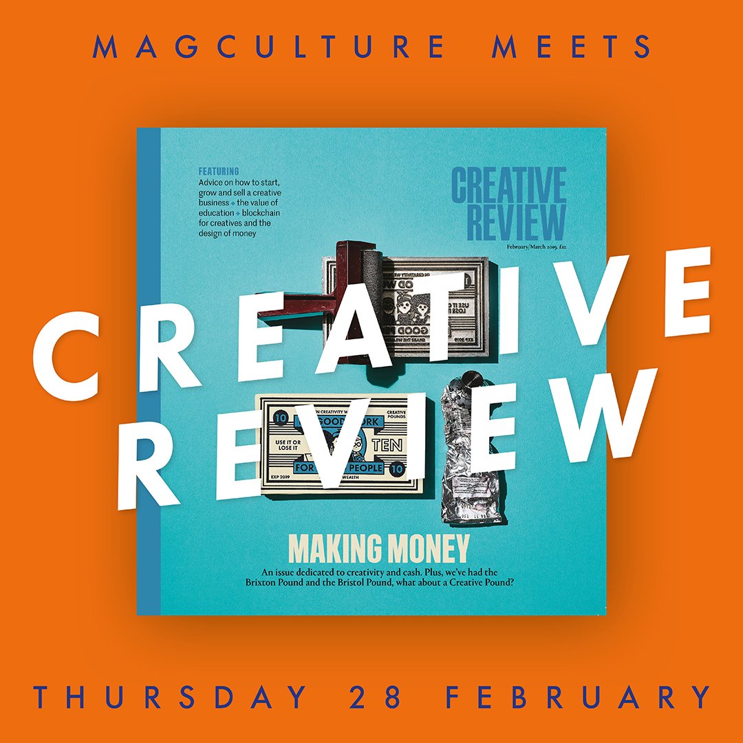 CR Editor <a href="/El1zaWilliams/">Eliza Williams</a> will be speaking at this week's #magCulturemeets <a href="/magculture/">magCulture</a>, Thursday Feb 28. She'll tell you how we make the mag and introduce you to our current issue which is all about making money bit.ly/2X5HdG8