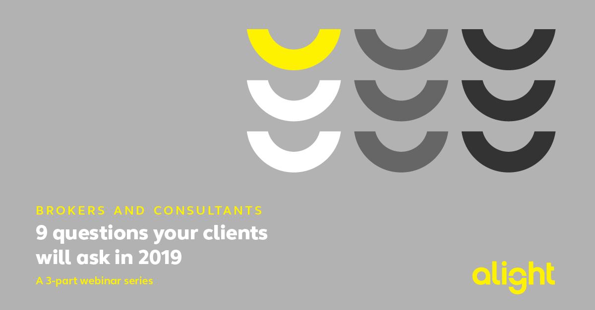 Brokers and Consultants:  This Wednesday! Our 2nd session of “9 questions your clients will ask in 2019”. We're discussing analytics, portals and virtual assistants.  Just buzzwords? Or ways to engage people in your benefit programs? #alightwebinars alig.ht/2GzH3Sy