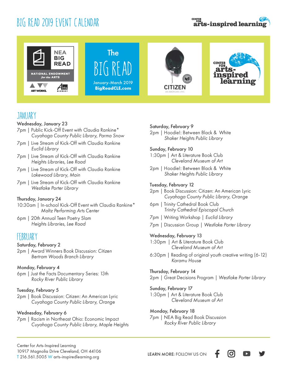 SCORESCleveland's tweet photo. Are you participating in #BigReadCLE and reading Citizen, An American Lyric by Claudia Rankine? Join one of the many awesome discussions and great events surrounding this powerful book. Take a look at https://t.co/fdrgNftENv for more information! https://t.co/cojUSBxqoO