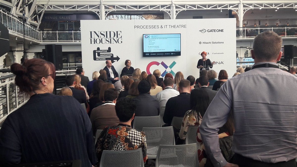 Really busy session on Personalisation - turning data into insight with Anna Bishop, Director of customer service, Riverside, Liz Haworth, Chief operations &amp; transformation officer, Torus and Chris Berry, Business development manager, Capita at #CX2019 this afternoon