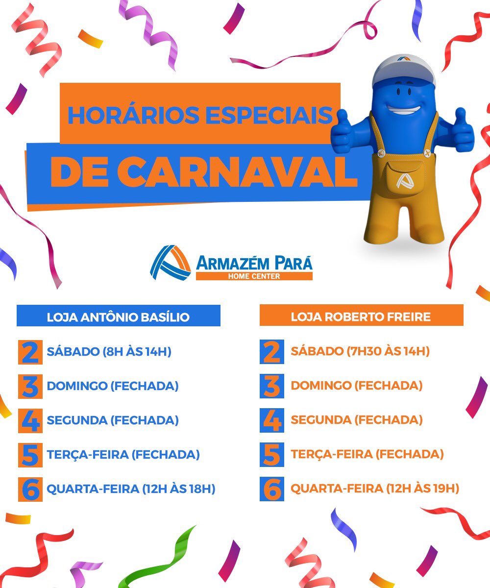 ArmazemPara's tweet photo. Durante o Carnaval, funcionaremos em horários especiais. 😉
.
#Horarios #Carnaval #ArmazemPara https://t.co/wZLcXhreXk