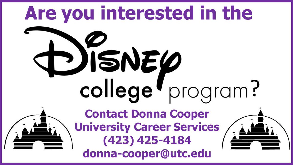 UTC Advisement (@utc_advisement) on Twitter photo Interested in the <a href="/Disney/">Disney</a> College Program? Contact Donna Cooper in <a href="/UTCCareer/">UTC Center for Career and Leadership Development</a> donna-cooper@utc.edu jobs.disneycareers.com/disney-college… Interested in the <a href="/Disney/">Disney</a> College Program? Contact Donna Cooper in <a href="/UTCCareer/">UTC Center for Career and Leadership Development</a> donna-cooper@utc.edu jobs.disneycareers.com/disney-college…