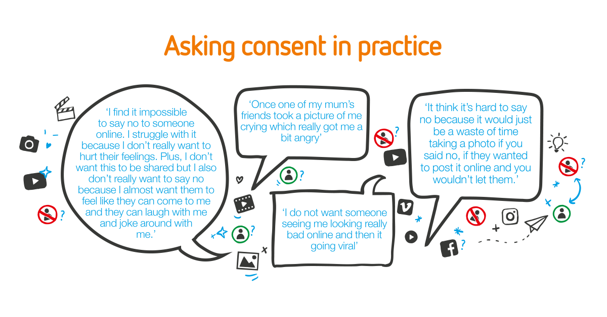 UK_SIC's tweet photo. Asking for permission and saying no online can be tricky. Young people tell us their thoughts and experiences of navigating consent on the internet in #ourinternetourchoice research. https://t.co/iP8et6HwpI https://t.co/pfTv5FSAK3