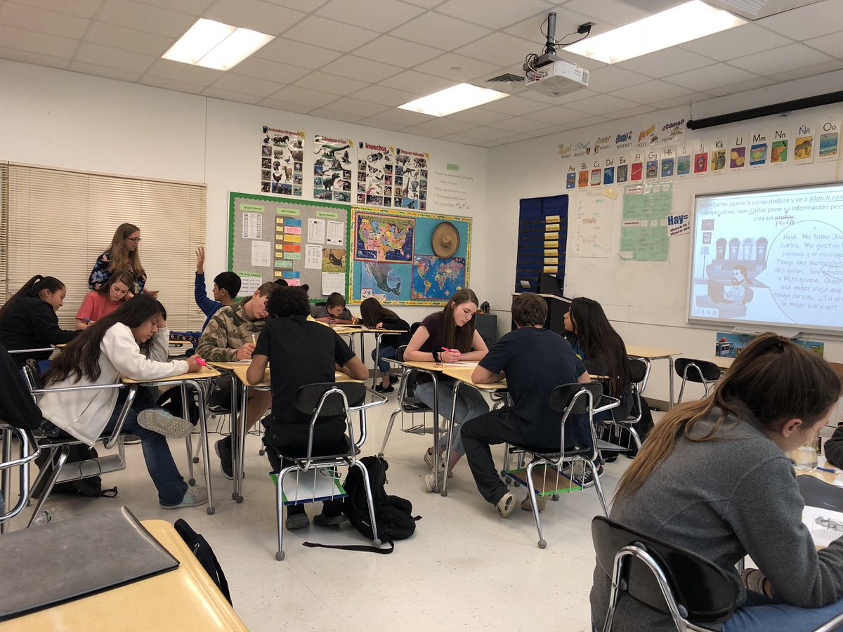 Ms. Aguilar's Spanish 1 class working in small groups to find conjugated verbs in short stories.
#GoBuffs #GISDmakeanimpact