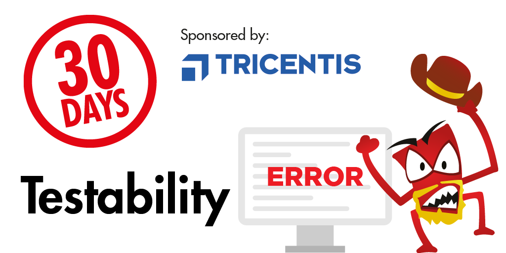 ministryoftest's tweet photo. Are you doing our next #30daysoftesting? It's all about Testability, created with the help of @northern_tester and @RobMeaney and supported by brilliant @Tricentis https://t.co/vcmbzmRoEx #softwaretesting #testing #devops #testability https://t.co/q4d6hUN8Oi