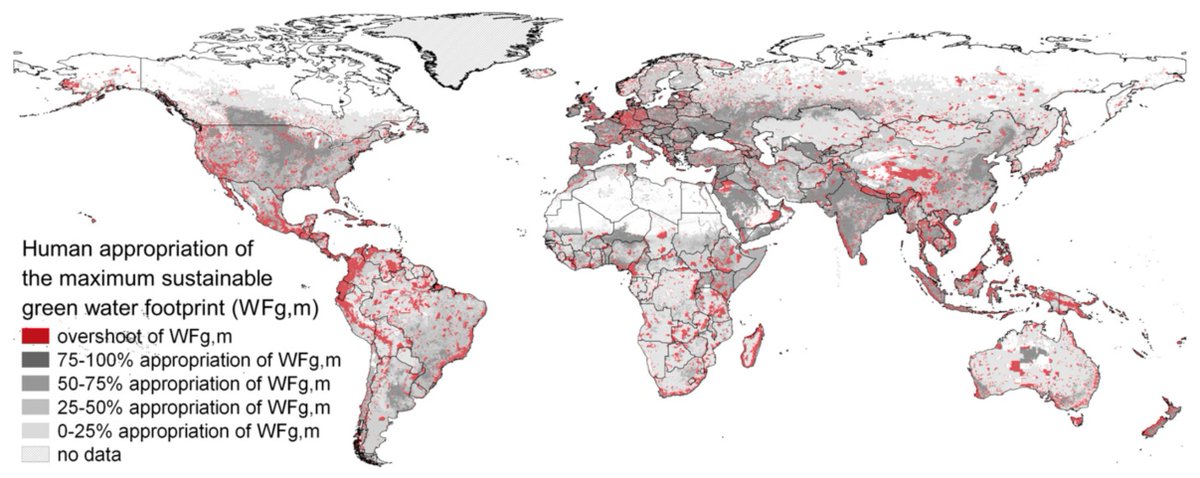 In groundbreaking new study we show the limits to the world’s "green water resources" for food, feed, fiber, timber &amp; bioenergy. The limit to our direct rainwater use has been reached or even exceeded in many places. pnas.org/content/early/…