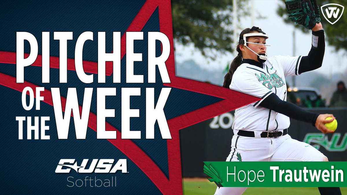 ConferenceUSA's tweet photo. 📢: Congratulations to @MeanGreenSB’s Hope Trautwein, #CUSASB Pitcher of the Week presented by @towbrand! 🥎 
🏅2️⃣ | #TheCUSAWay https://t.co/SpyoRLRgu9