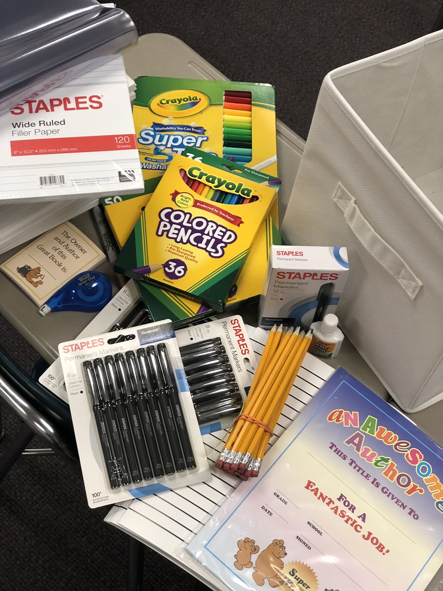 woysh503's tweet photo. Books for Bears 🐻The DEF awarded a grant for our 3rd graders to create books of their own. Each third grade teacher is receiving a huge bin full of writing materials for his/her class. Thanks @DelranEF! @Delran_Super @DeSimoneChristy @eileen_baker https://t.co/Q3xiQlJgir