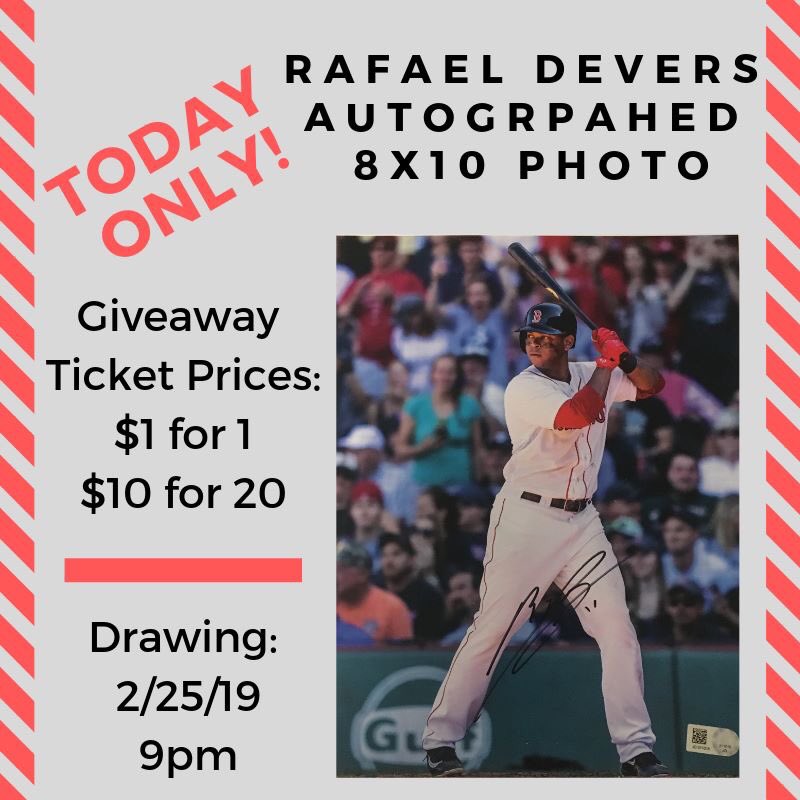 BUterrierthon's tweet photo. TODAY ONLY! Enter to win a giveaway to win an 8x10 autographed picture of Rafael Devers, 3rd baseman for the Red Sox! Prices are $1 for 1 or $10 for 20. Use the link below to purchase your tickets, or head over to the GSU and see us at our table.
https://t.co/8d2LNiyu5V https://t.co/nXh46Vl8Zj