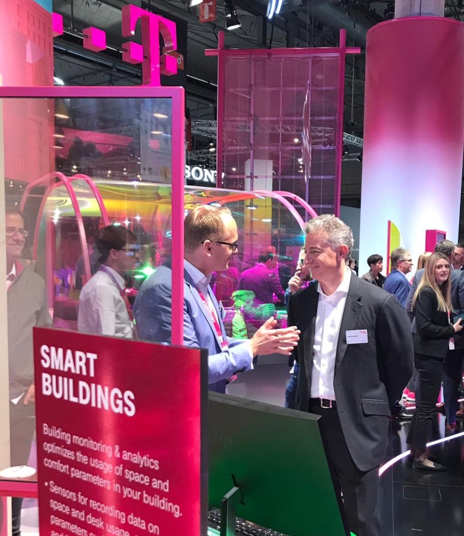 Wolfgang_ww's tweet photo. Our ⁦@tsystemsde⁩ CEO ⁦@adel_al_saleh⁩ is excited about our #SmartBuilding #IoT offering. To accompany our customers on their #DigitalFacilityManagement journey. #MWC19 #PeopleMakeItHappen https://t.co/eBf5gANKrb