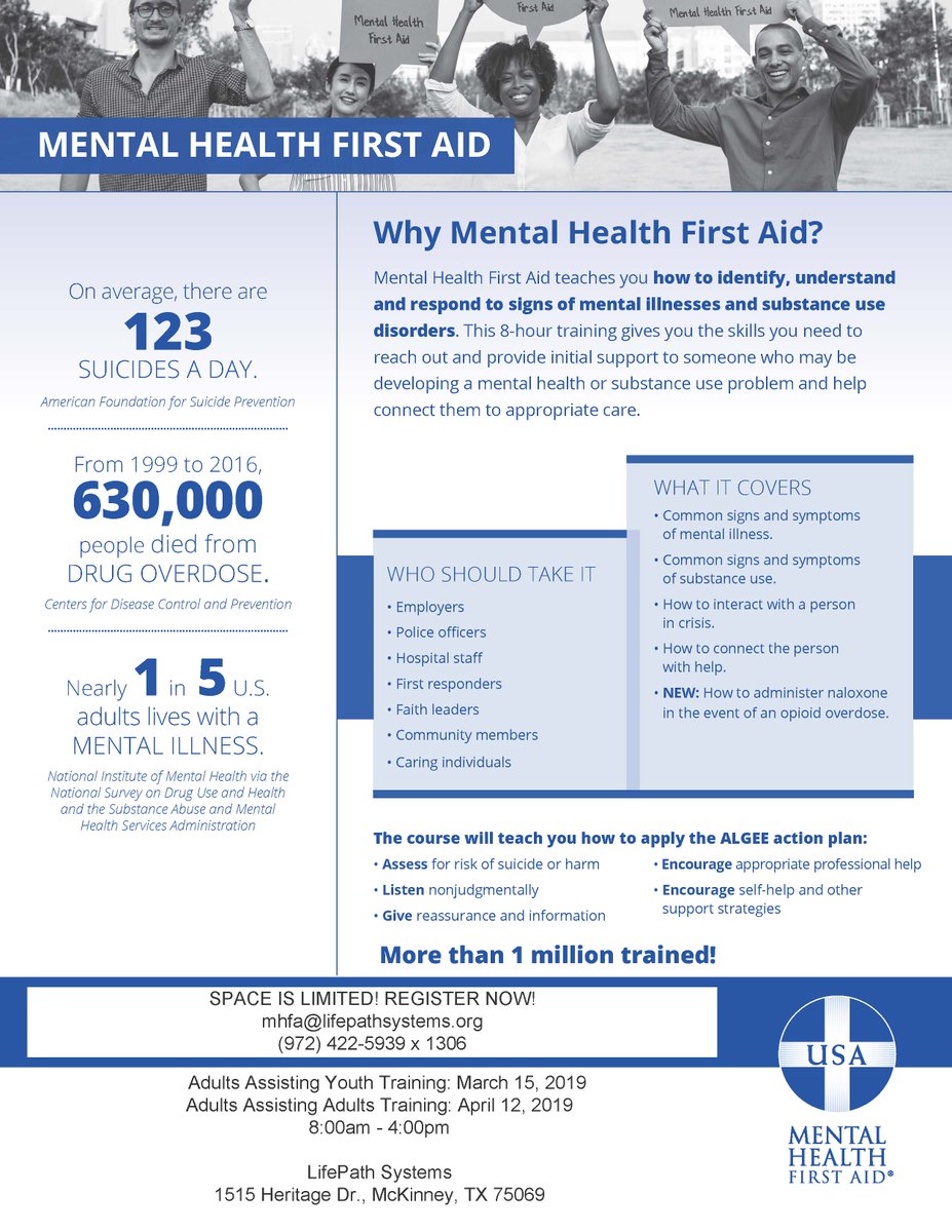 Lifepath86's tweet photo. Mental Health First Aid classes are available for FREE! https://t.co/nf7Iu4aaXu
