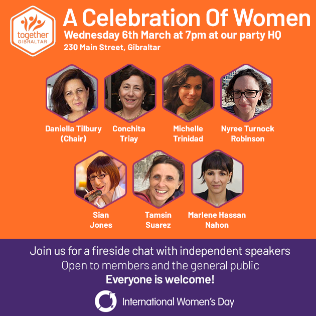 A Celebration of Women.
Join us for a fireside chat with guest speakers to celebrate International Women's Day on March 6th at 7pm at our party HG, 230 Main St, First Floor. 
#IWD2019 #BalanceForBetter #TogetherGibraltar #BeTheChange #Women #IWD19 #Gibraltar