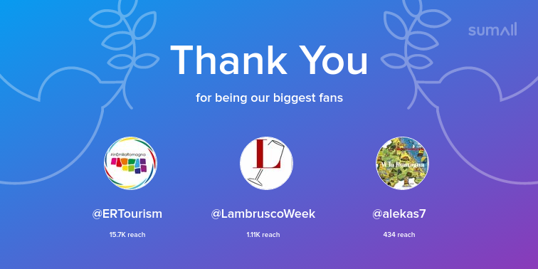 GioveWeek's tweet photo. Our biggest fans this week: @ERTourism, @LambruscoWeek, @alekas7. Thank you! via https://t.co/4Ae9gwPGvr https://t.co/FEdvFYZhpT