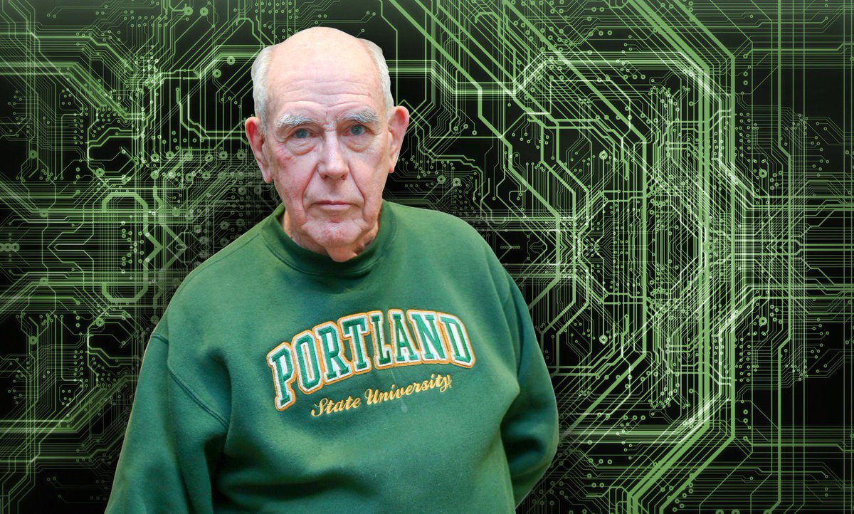 Portland_State's tweet photo. Known as THE "father of computer graphics," #PortlandState researcher Ivan Sutherland recently won an international award for a lifetime of achievements. Now 80, he's working on research that could change the future of computing. #fearlessPSU https://t.co/Iii1lUscuz https://t.co/iqaKWbAEju