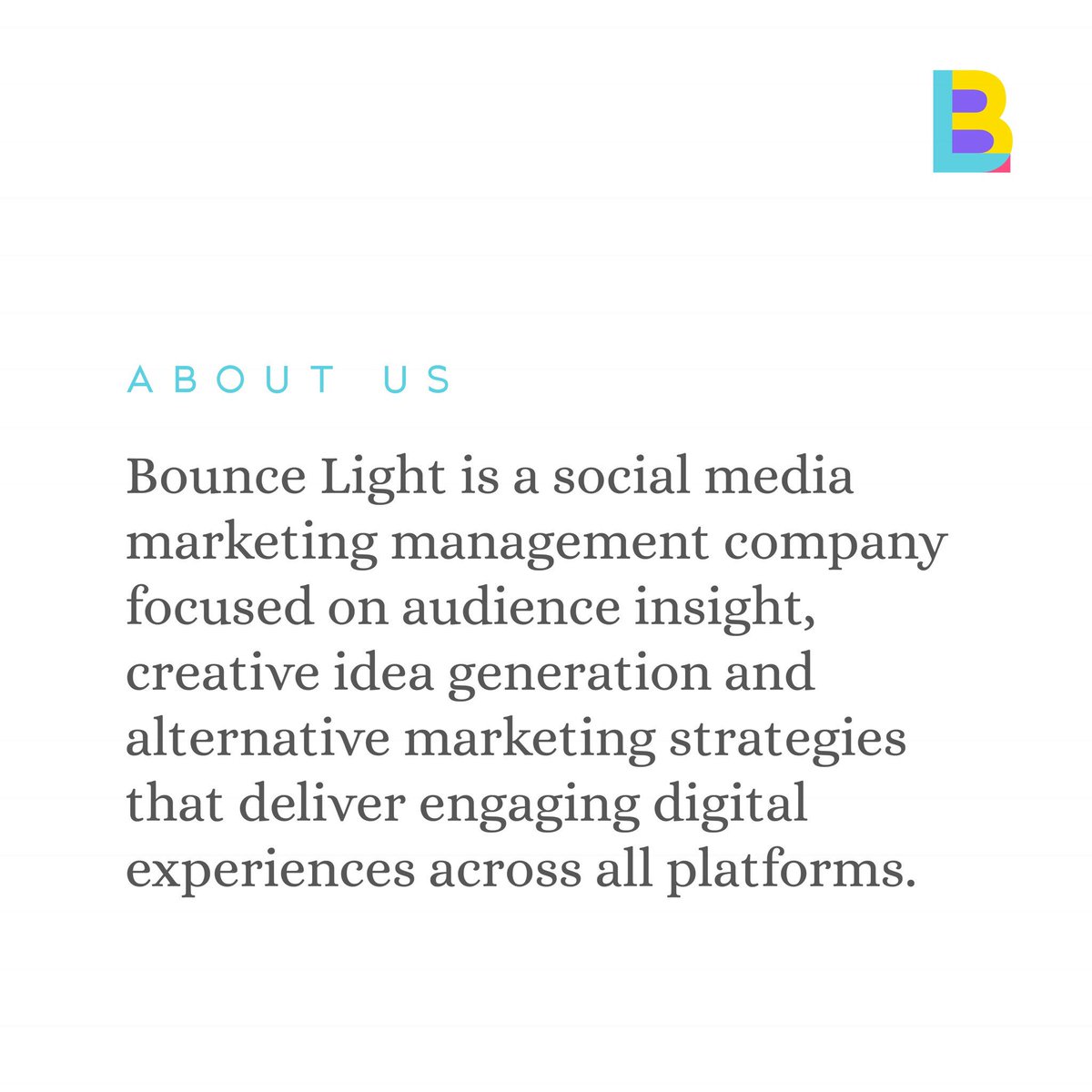 bouncelight_sm's tweet photo. At #BounceLight our goal is to help businesses grow by using relevant social media strategies💡💻
.
.
.
#SocialMediaManagement #ContentMarketing #MarketingStrategies https://t.co/MLskw307Ax