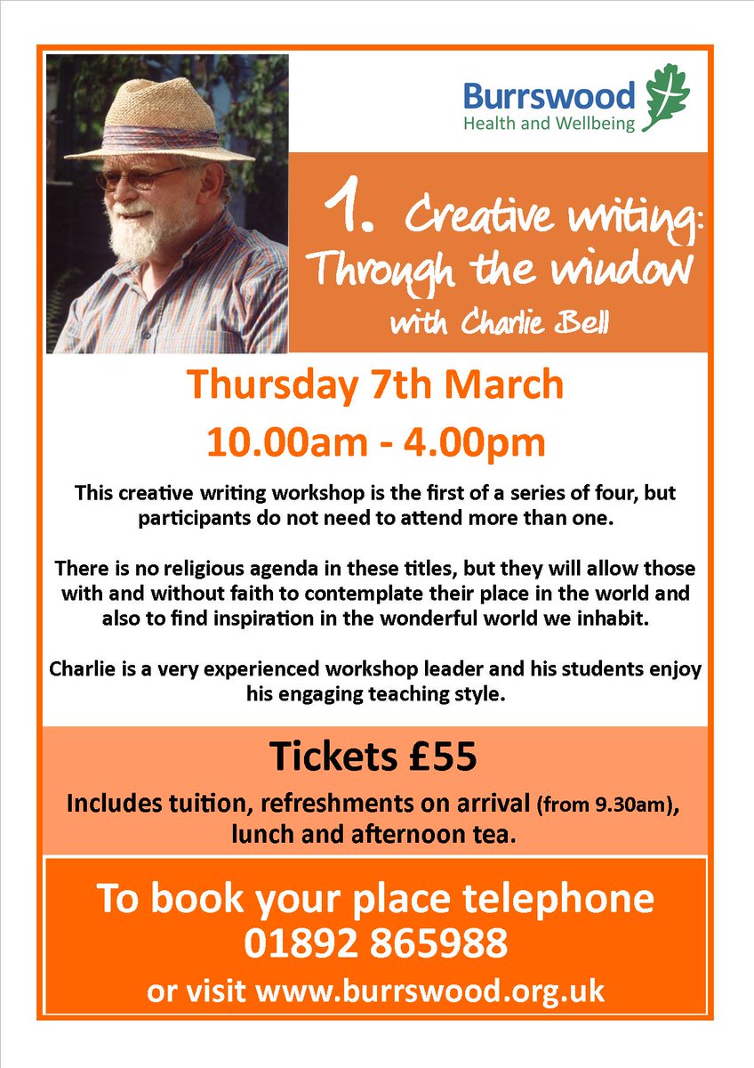 Coming Up:
7th March Charlie Bell - Creative Writing Workshop: Through the Window
10am to 4pm
burrswood.org.uk/news-and-event…
#creativewriting #wellbeing