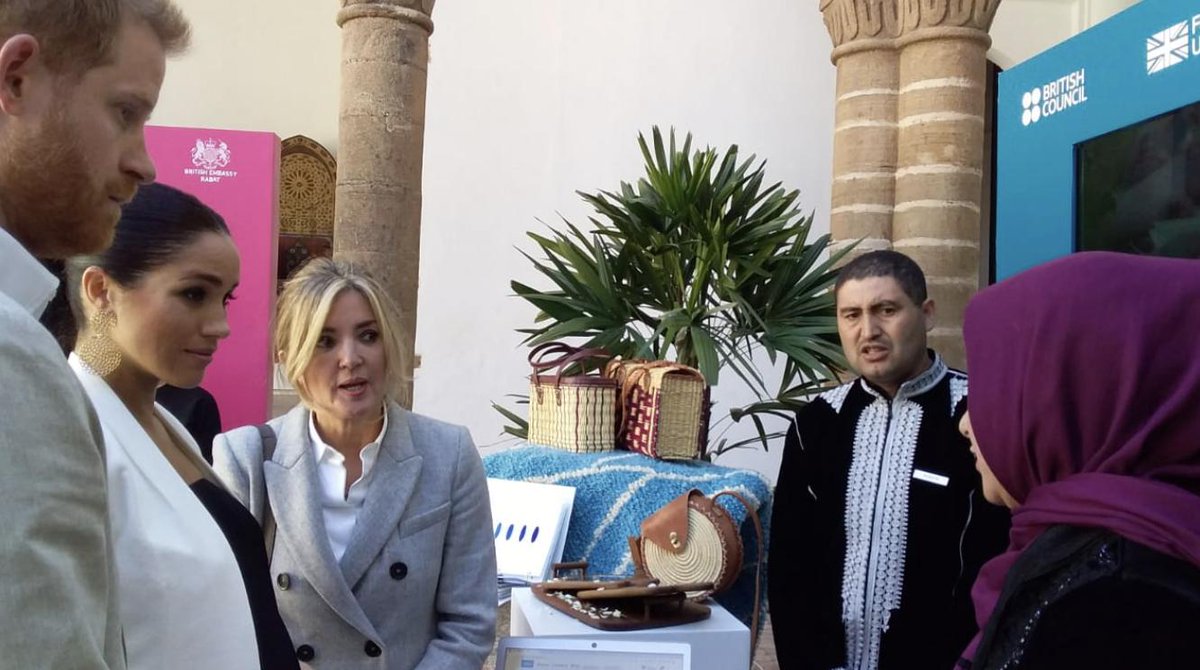 .<a href="/rjmyers/">Russell Myers</a> Here is a picture of Harry and Meghan talking with Anous artisan leaders: