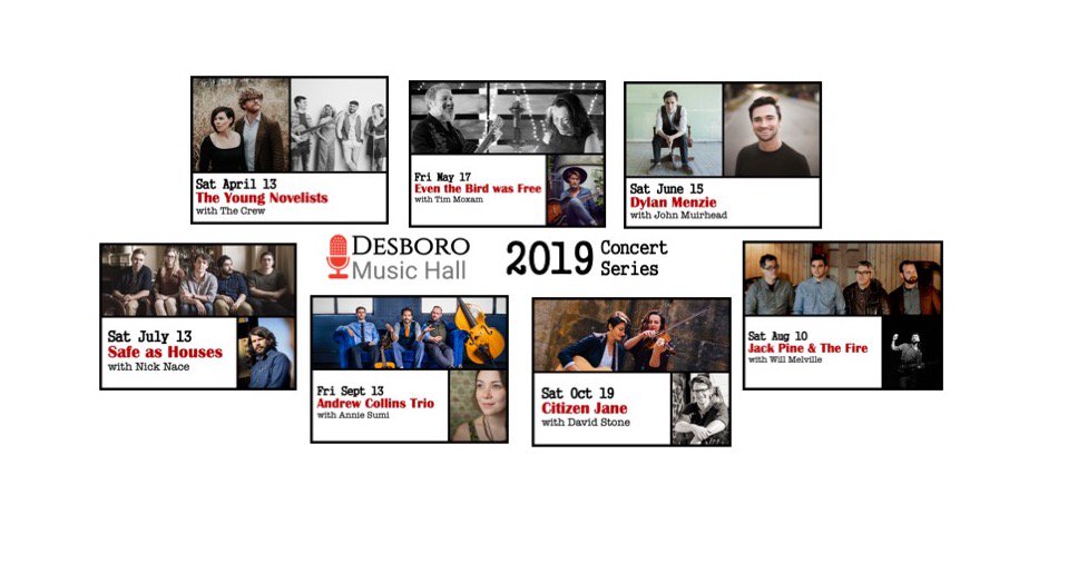 Our 2019 Season:
April 13:<a href="/young_novelists/">The Young Novelists</a> The Crew
May 17:<a href="/eventhebird/">eventhebirdwasfree</a> Tim Moxam
June 15:<a href="/DylanMenzie/">Dylan Menzie</a> <a href="/johnpmuirhead/">John Muirhead</a> 
July 13:<a href="/SafeAsHouses_/">Safe As Houses</a> @NickNace 
Aug 10:<a href="/JackPineFire/">Jack🔥Pine</a> Will Melville
Sept 13: Andrew Collins Trio <a href="/AnnieSumiMusic/">Annie Sumi</a>
Oct 19:<a href="/CitizenJaneMus/">Citizen Jane</a> @DavidStoneMusic